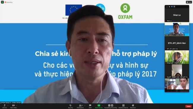 Thực hiện kế hoạch hoạt động năm 2021 của Quỹ Thúc đẩy sáng kiến Tư pháp (JIFF) đã được Ban Chỉ đạo dự án phê duyệt, Ban Thư ký quỹ JIFF đã chủ trì thực hiện hoạt động “Hội thảo chia sẻ kinh nghiệm về hỗ trợ pháp lý cho các vụ việc dân sự và hình sự và th
